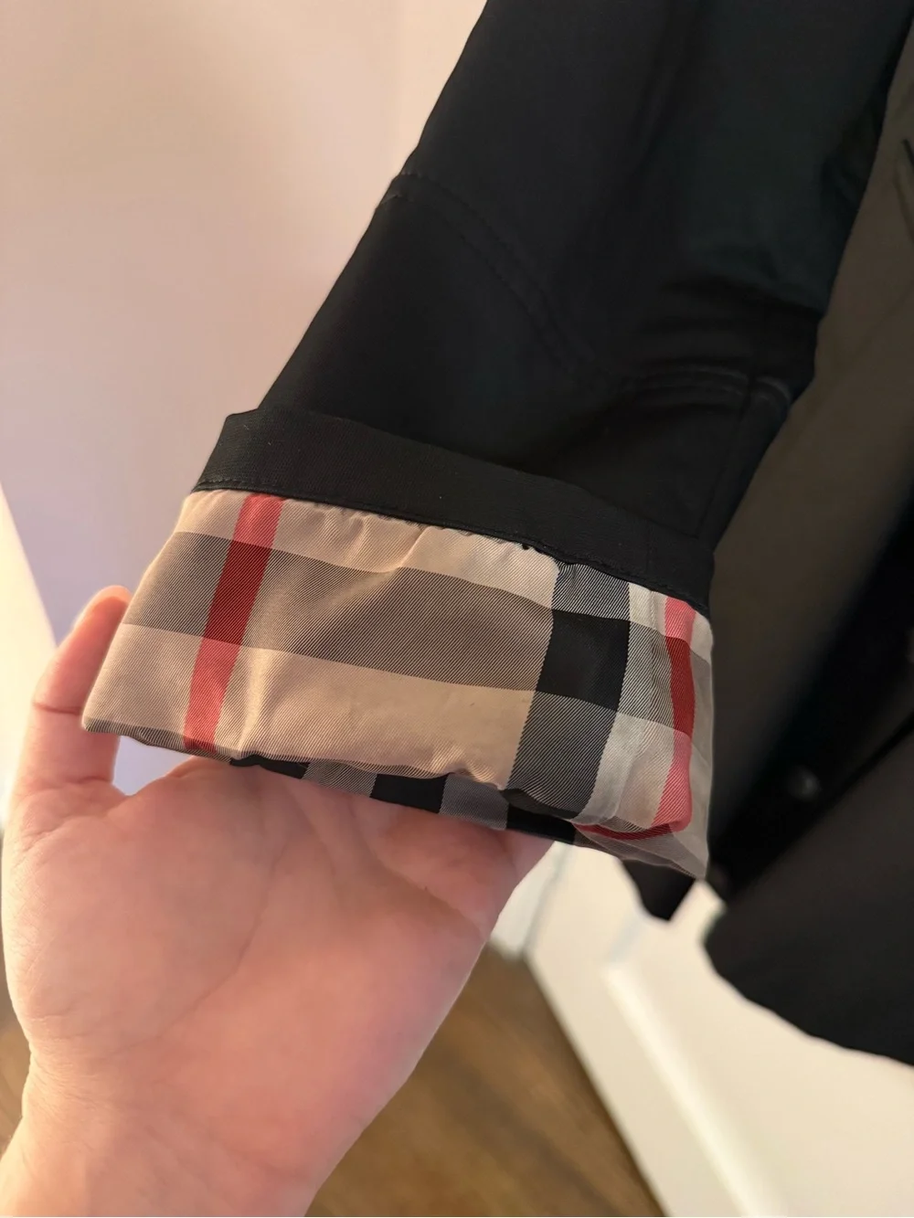Burberry Black Trench Coat with Signature Check Cuffs - Picture 2 of 10